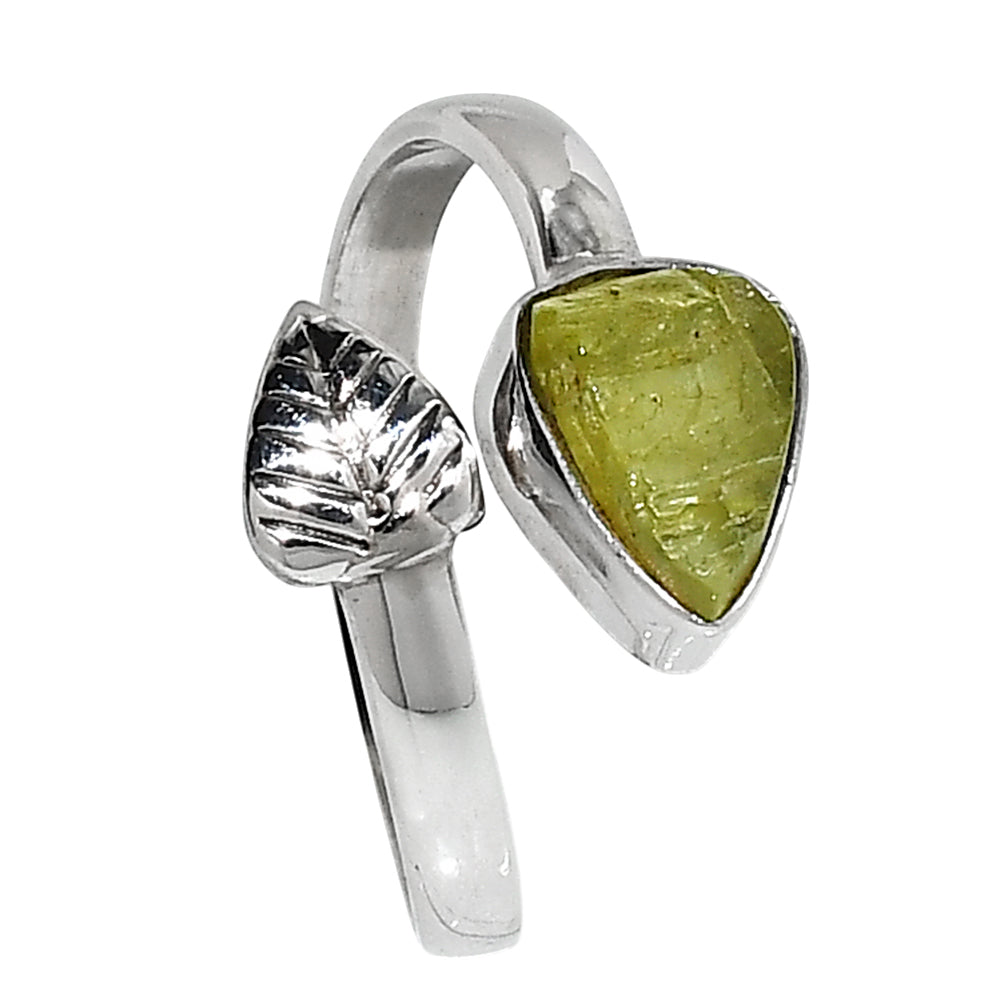 Adjustable - Green Apatite Rough 925 Sterling Silver Ring Jewelry Size-20 SR01244