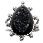 Black Druzy 925 Sterling Silver Ring Jewelry Size-16 SR01245
