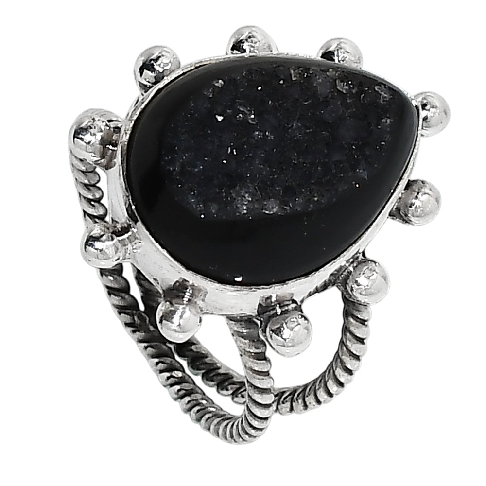 Black Druzy 925 Sterling Silver Ring Jewelry Size-16 SR01245