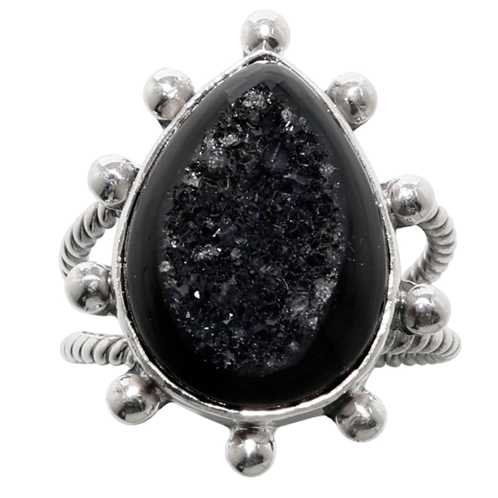 Black Druzy 925 Sterling Silver Ring Jewelry Size-16 SR01245