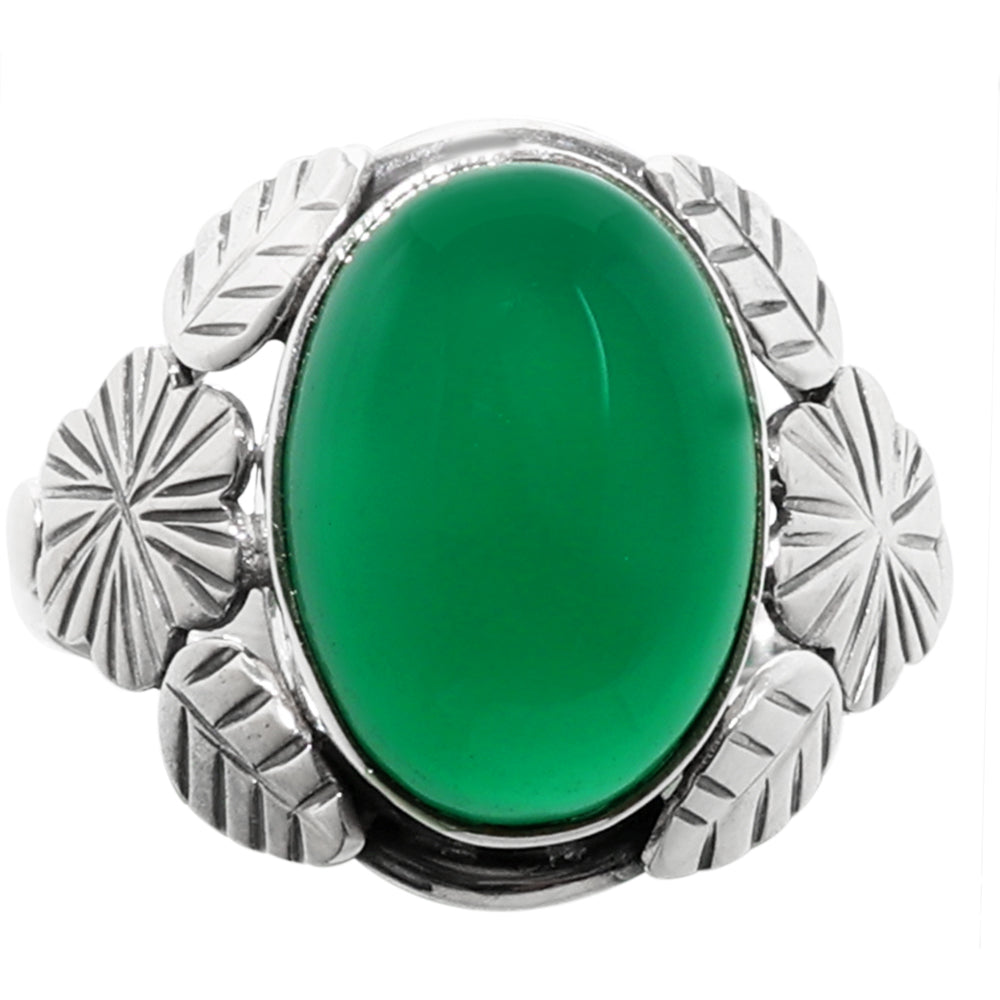 Leaf - Green Onyx 925 Sterling Silver Ring Jewelry Size-17 SR01248