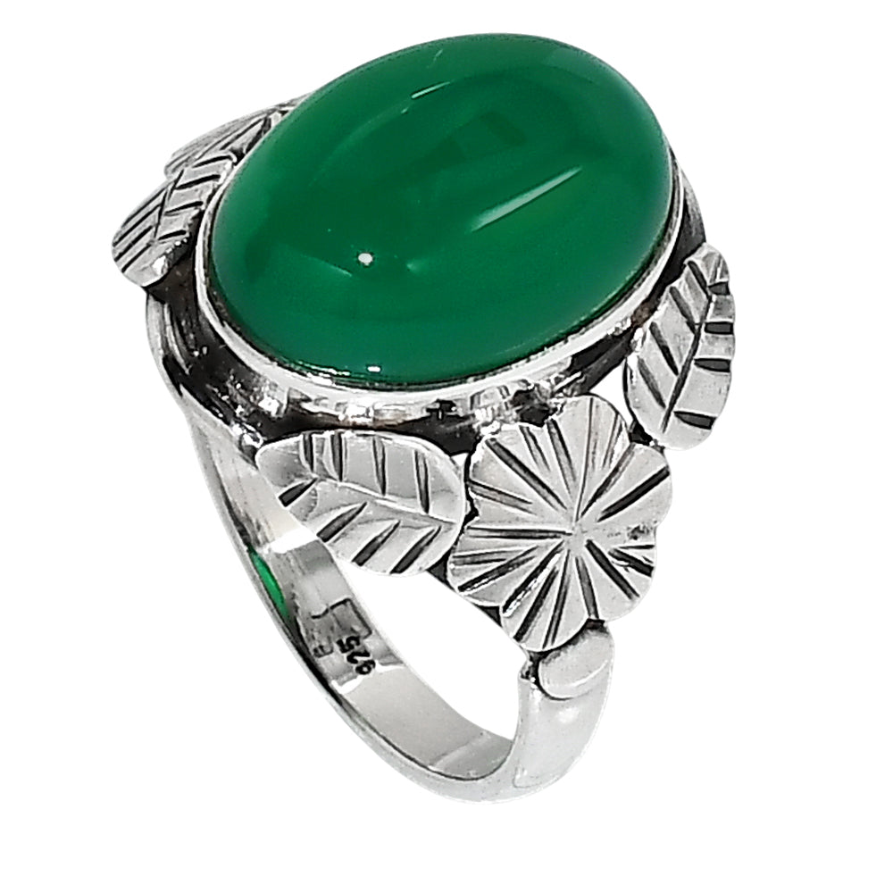 Leaf - Green Onyx 925 Sterling Silver Ring Jewelry Size-17 SR01248