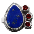 Lapis Lazuli and Garnet 925 Sterling Silver Ring Jewelry Size-14 SR01250
