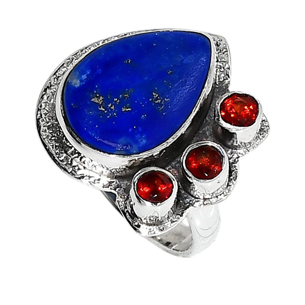 Lapis Lazuli and Garnet 925 Sterling Silver Ring Jewelry Size-14 SR01250