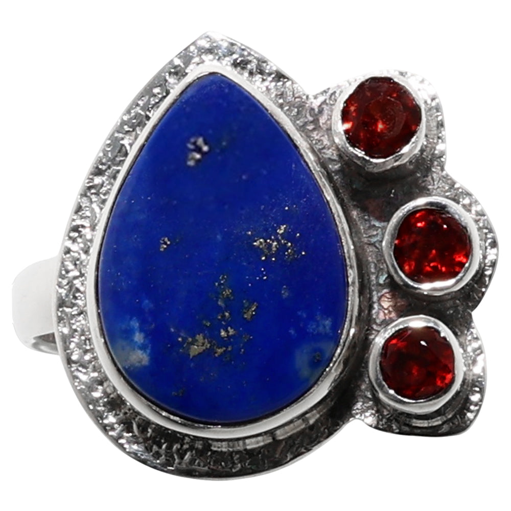 Lapis Lazuli and Garnet 925 Sterling Silver Ring Jewelry Size-14 SR01250