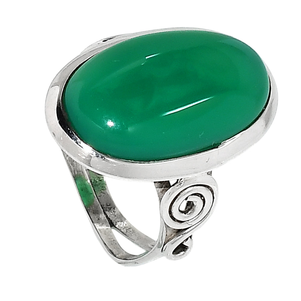 Green Onyx 925 Sterling Silver Ring Jewelry Size-14 SR01251