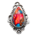 Kingman Orange Dahlia Turquoise 925 Sterling Silver Ring Jewelry Size-17 SR01254