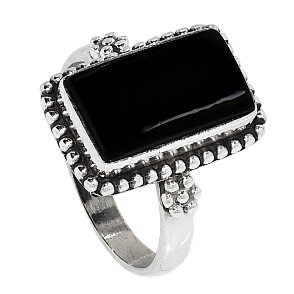 Black Onyx 925 Sterling Silver Ring Jewelry Size-17 SR01255