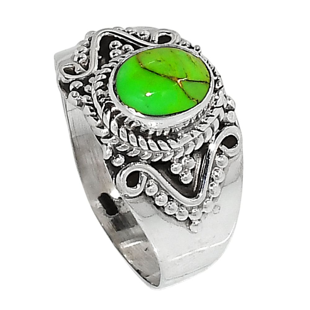 Copper Green Turquoise 925 Sterling Silver Ring Jewelry Size-18 SR01261
