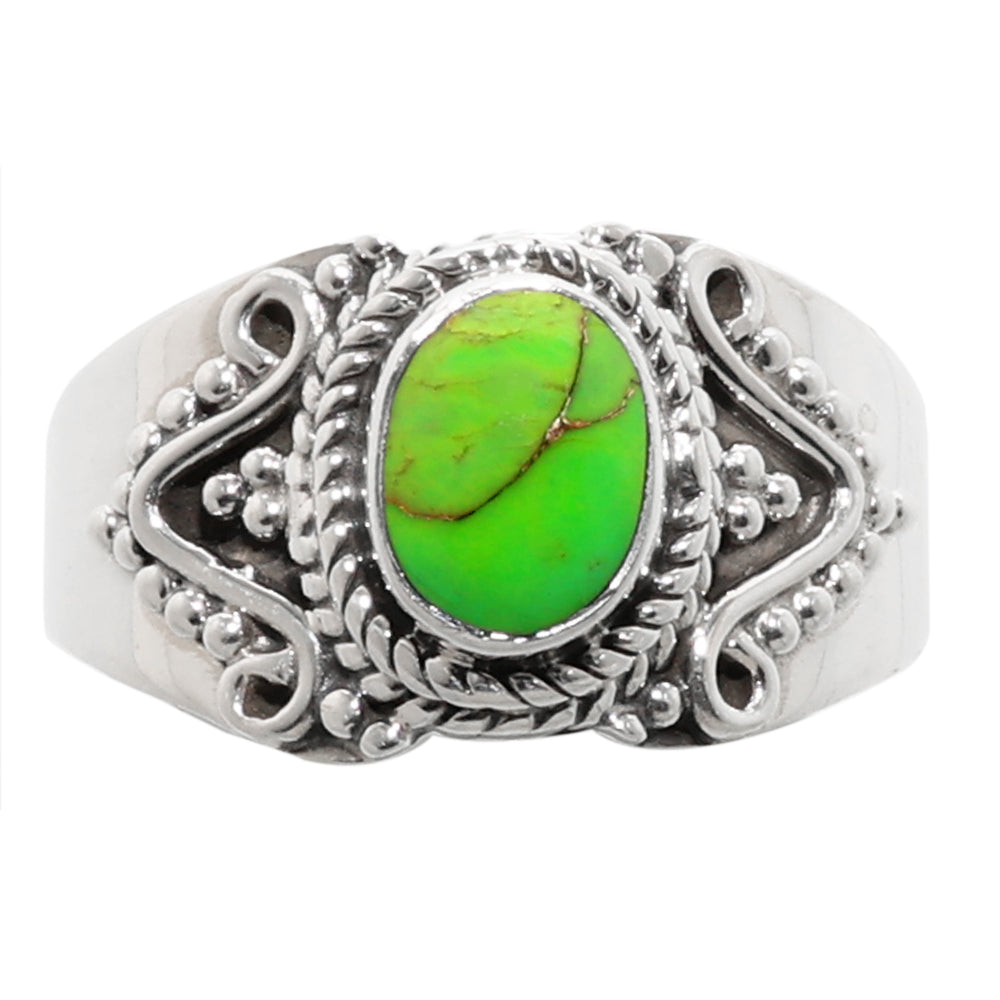 Copper Green Turquoise 925 Sterling Silver Ring Jewelry Size-18 SR01261