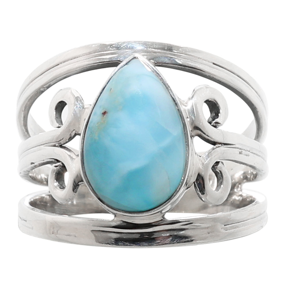 Larimar (Dominican Republic) 925 Sterling Silver Ring Jewelry Size-17 SR01263