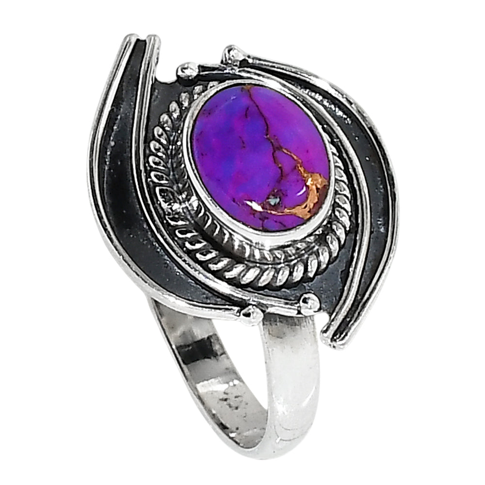 Evil Eye - Copper Purple Turquoise 925 Sterling Silver Ring Jewelry Size-20 SR01264