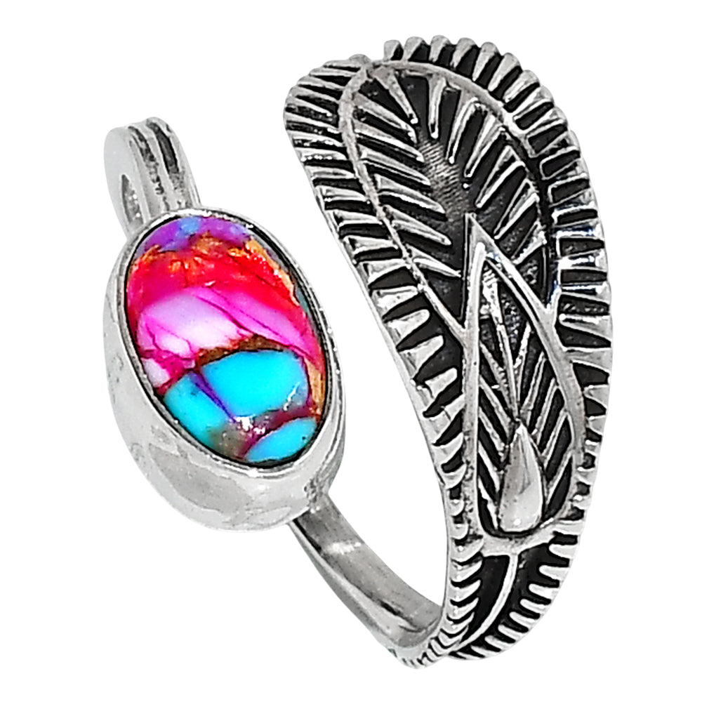 Adjustable - Kingman Pink Dahlia Turquoise 925 Sterling Silver Ring Jewelry Size-14 SR01265
