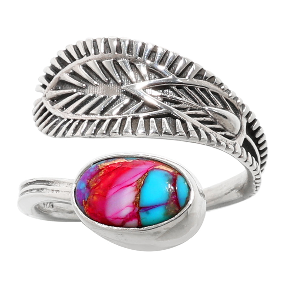 Adjustable - Kingman Pink Dahlia Turquoise 925 Sterling Silver Ring Jewelry Size-14 SR01265