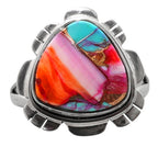 Kingman Orange Dahlia Turquoise 925 Sterling Silver Ring Jewelry Size-18 SR01268