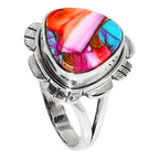 Kingman Orange Dahlia Turquoise 925 Sterling Silver Ring Jewelry Size-18 SR01268