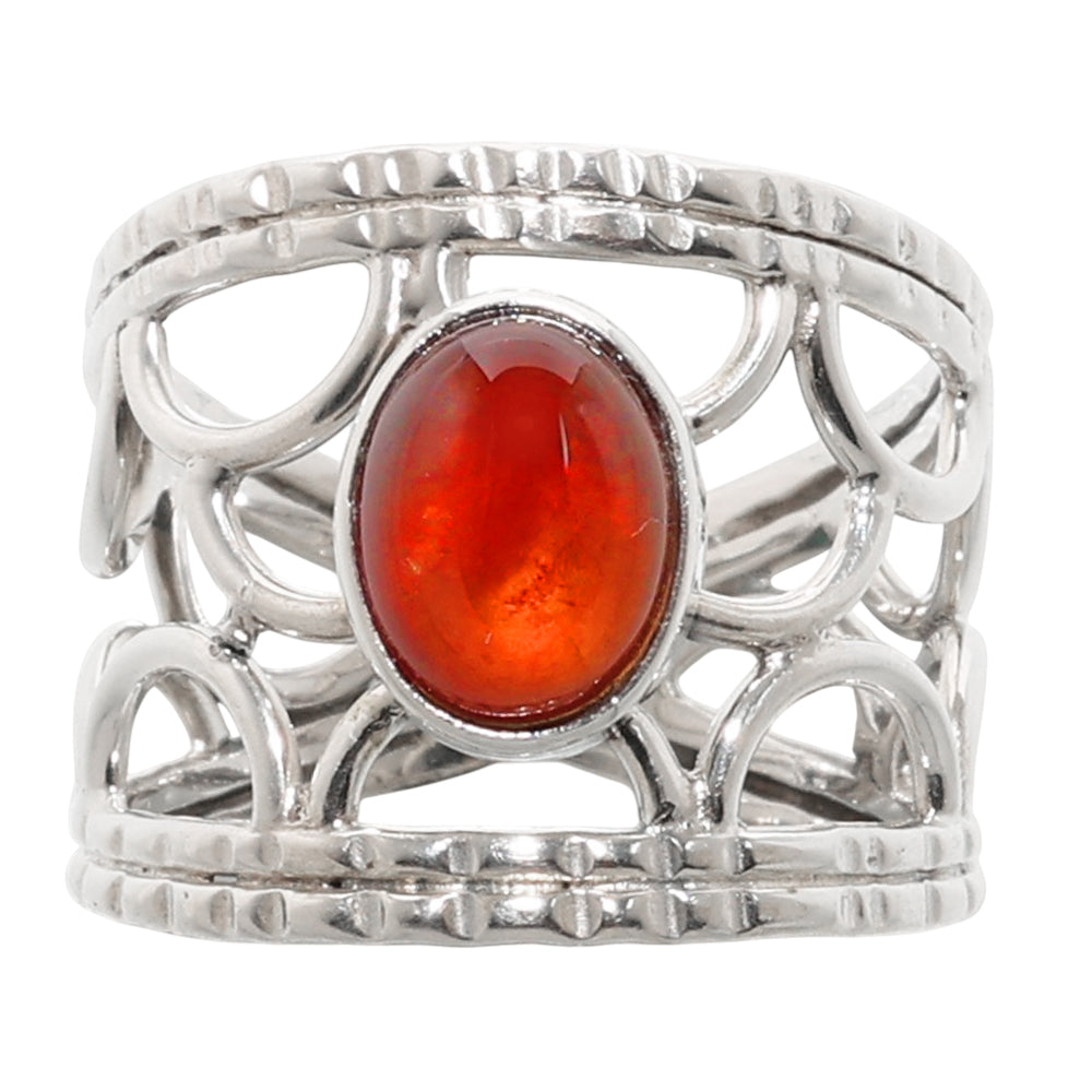Hessonite Garnet Cab 925 Sterling Silver Ring Jewelry Size-17 SR01271