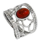 Hessonite Garnet Cab 925 Sterling Silver Ring Jewelry Size-17 SR01271