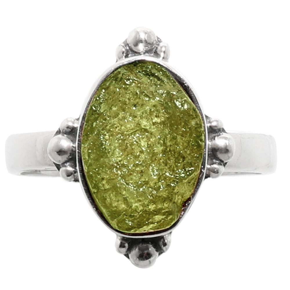 Green Apatite Rough 925 Sterling Silver Ring Jewelry Size-14 SR01280