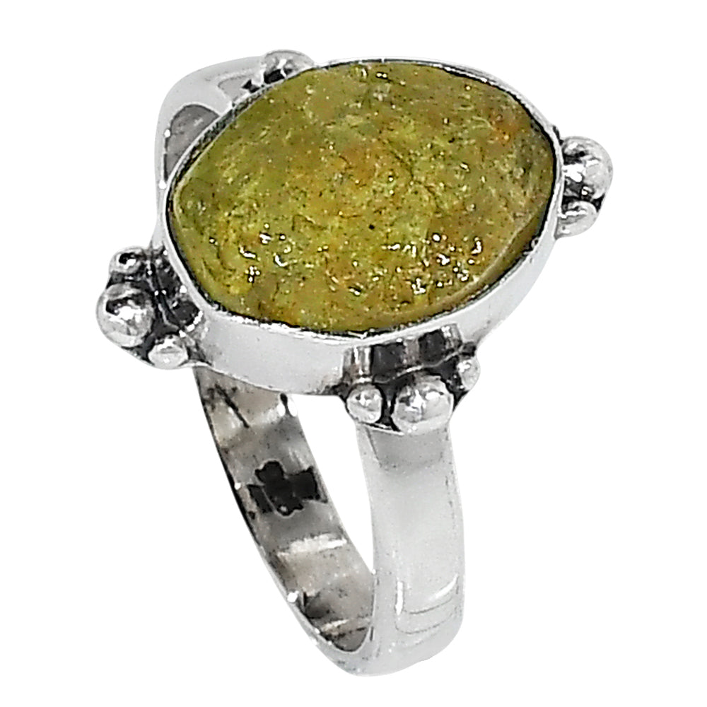 Green Apatite Rough 925 Sterling Silver Ring Jewelry Size-14 SR01280