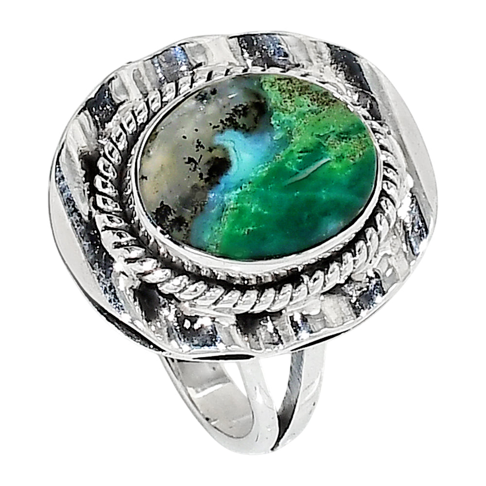 Dendritic Chrysoprase 925 Sterling Silver Ring Jewelry Size-16 SR01281