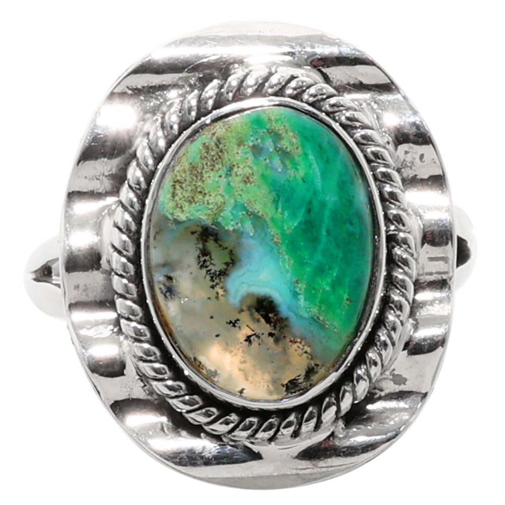 Dendritic Chrysoprase 925 Sterling Silver Ring Jewelry Size-16 SR01281