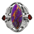 Leaf - Copper Purple Turquoise and Hessonite Garnet 925 Sterling Silver Ring Jewelry Size-14 SR01290