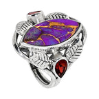 Leaf - Copper Purple Turquoise and Hessonite Garnet 925 Sterling Silver Ring Jewelry Size-14 SR01290