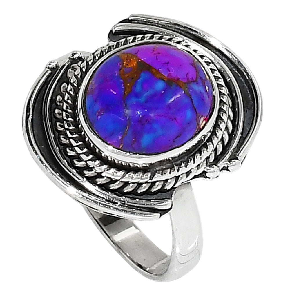 Copper Purple Turquoise 925 Sterling Silver Ring Jewelry Size-17 SR01292