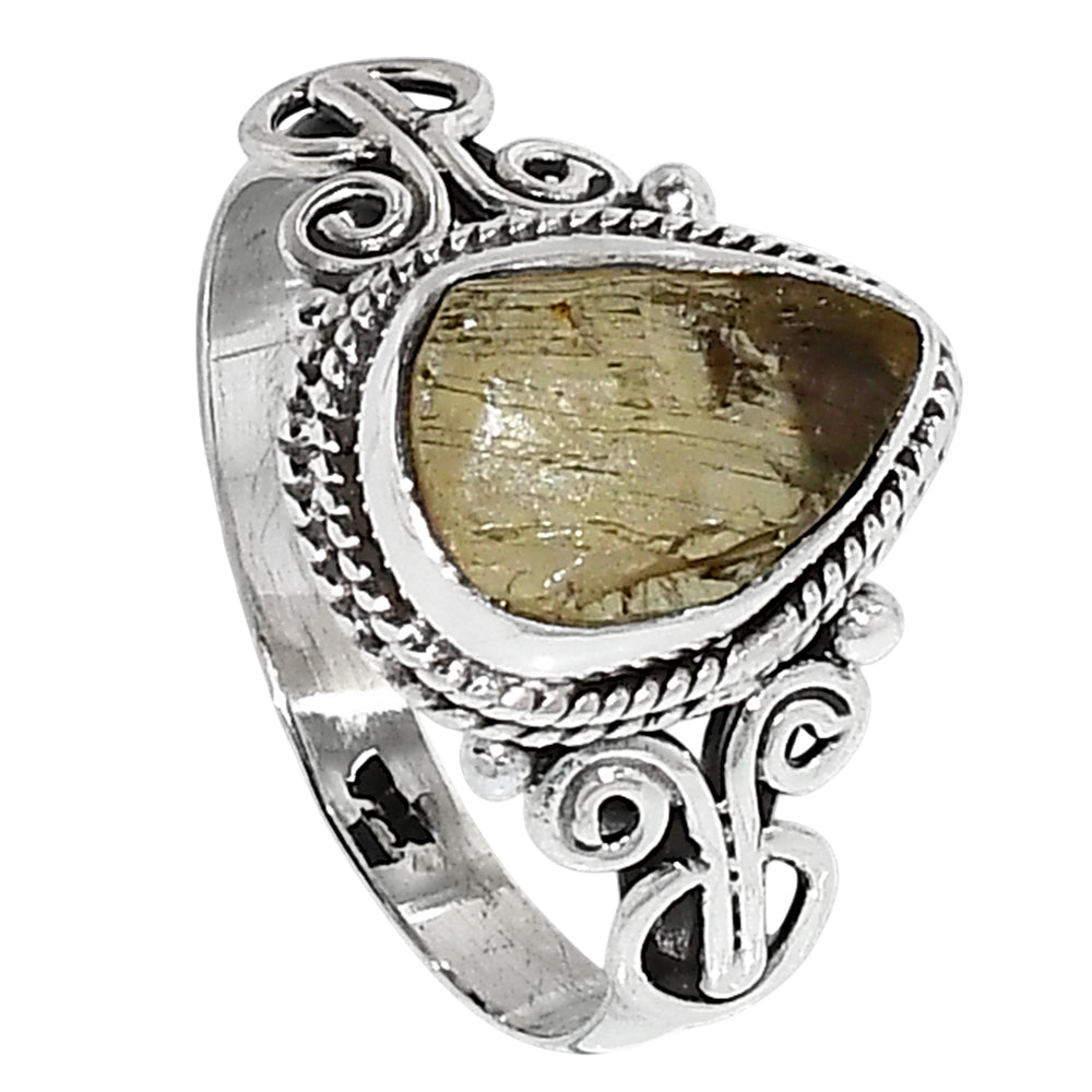 Yellow Scapolite Rough 925 Sterling Silver Ring Jewelry Size-17 SR01295