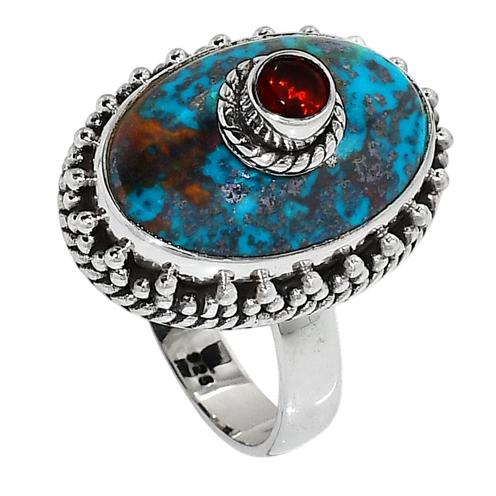 Shattuckite and Garnet 925 Sterling Silver Ring Jewelry Size-21 SR01297
