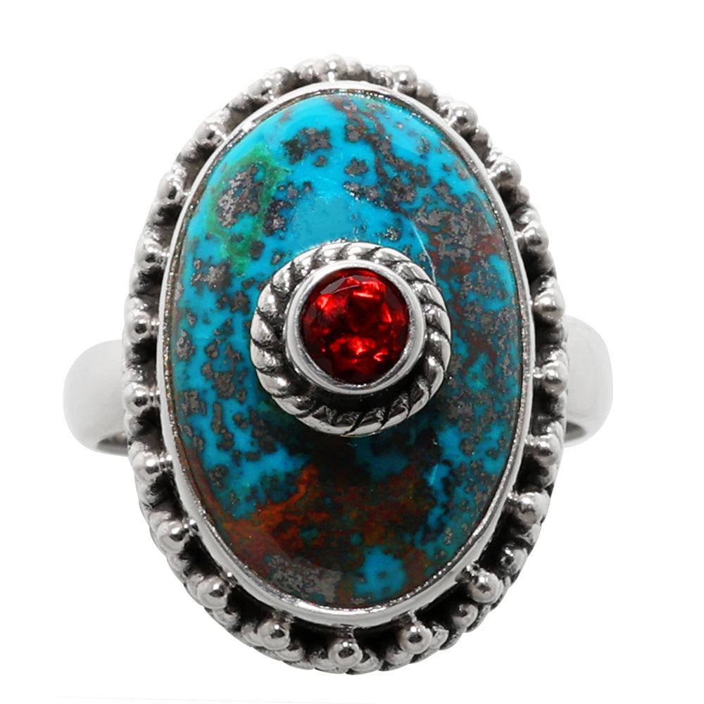 Shattuckite and Garnet 925 Sterling Silver Ring Jewelry Size-21 SR01297