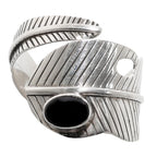Adjustable Feather - Black Onyx 925 Sterling Silver Ring Jewelry Size-22 SR01299