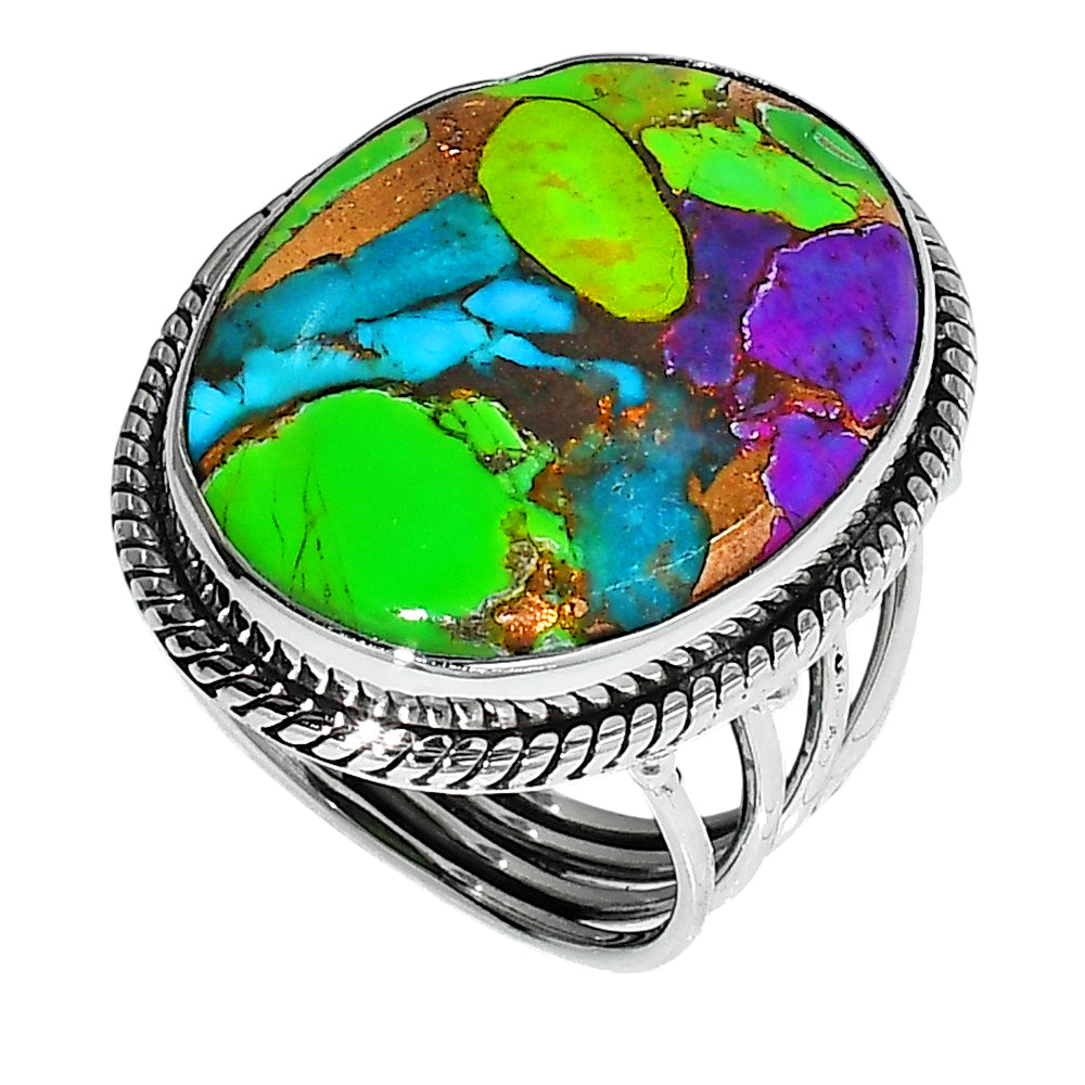Multi Copper Turquoise 925 Sterling Silver Ring Jewelry Size-10 SR01300