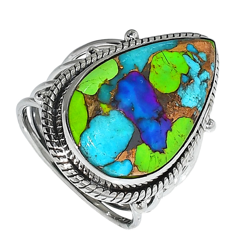 Multi Copper Turquoise 925 Sterling Silver Ring Jewelry Size-12 SR01303