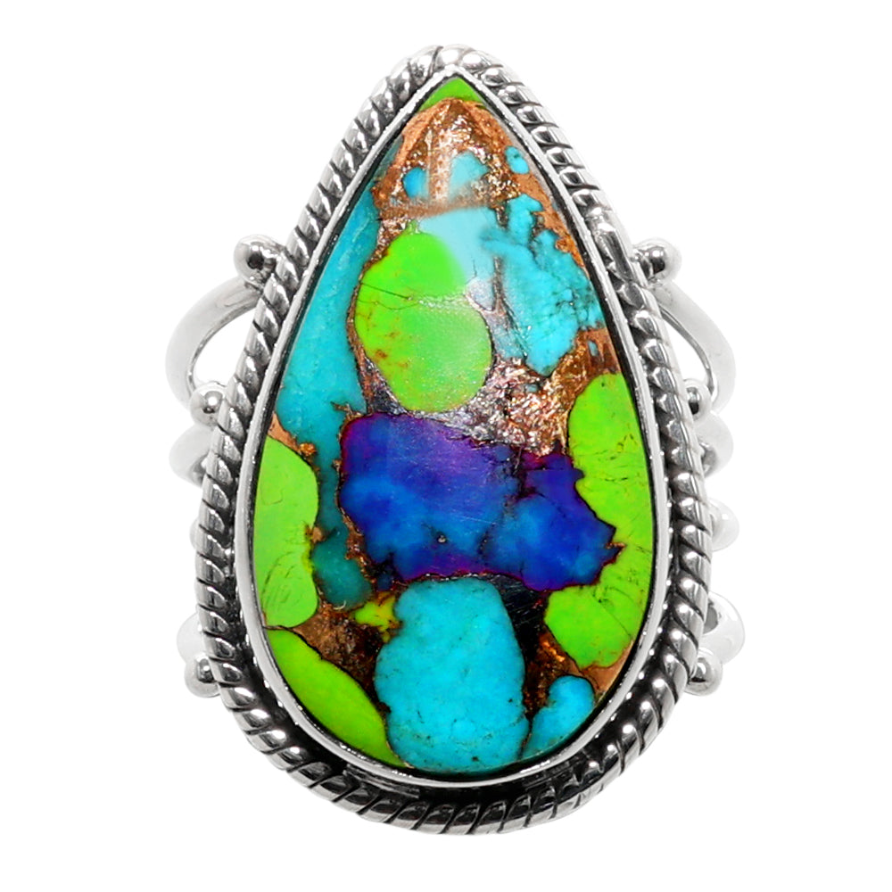 Multi Copper Turquoise 925 Sterling Silver Ring Jewelry Size-12 SR01303