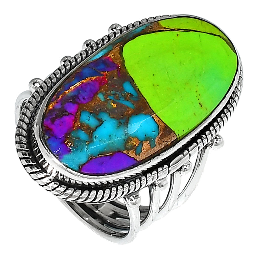 Multi Copper Turquoise 925 Sterling Silver Ring Jewelry Size-10 SR01304