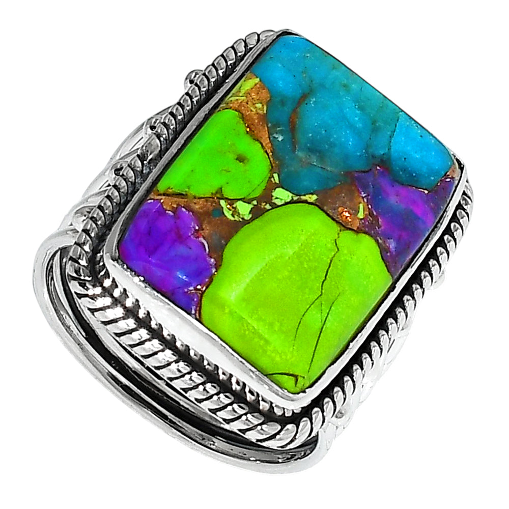 Multi Copper Turquoise 925 Sterling Silver Ring Jewelry Size-10 SR01305