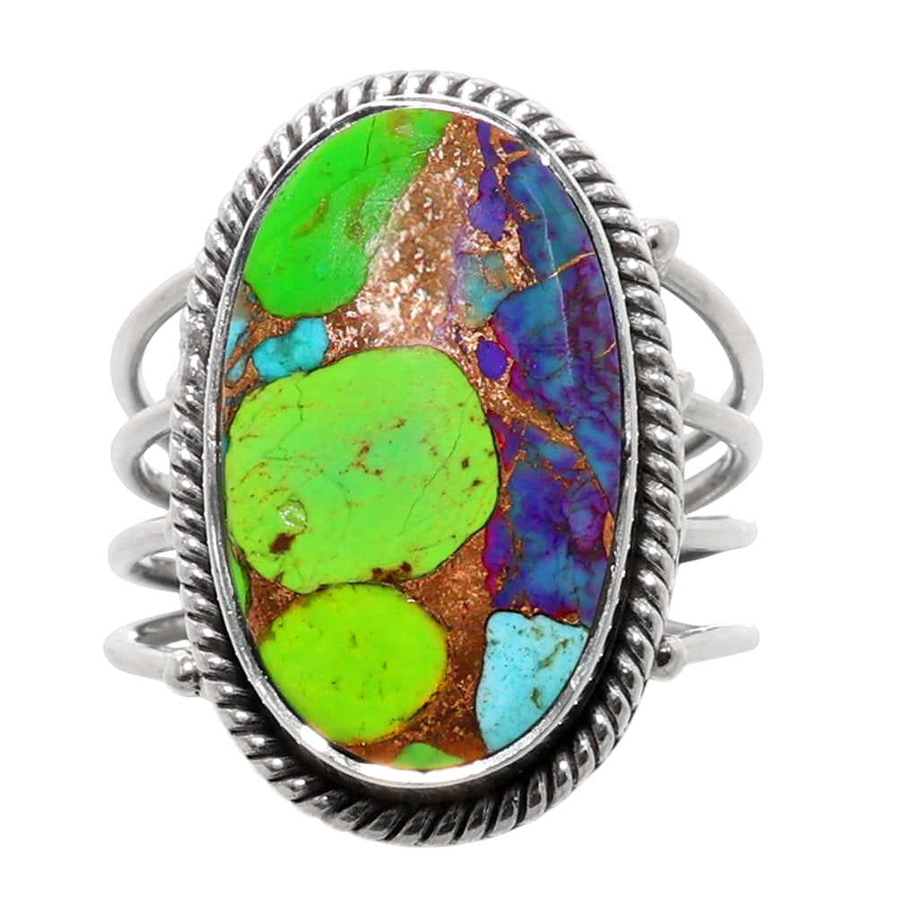 Multi Copper Turquoise 925 Sterling Silver Ring Jewelry Size-20 SR01306