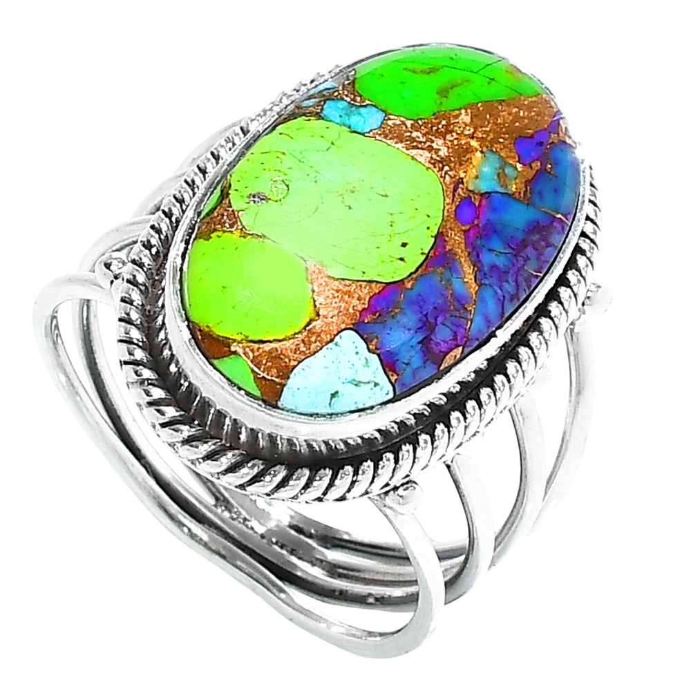 Multi Copper Turquoise 925 Sterling Silver Ring Jewelry Size-20 SR01306