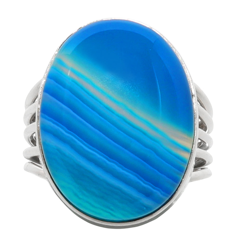 Blue Botswana Agate 925 Sterling Silver Ring Jewelry Size-13 SR01309