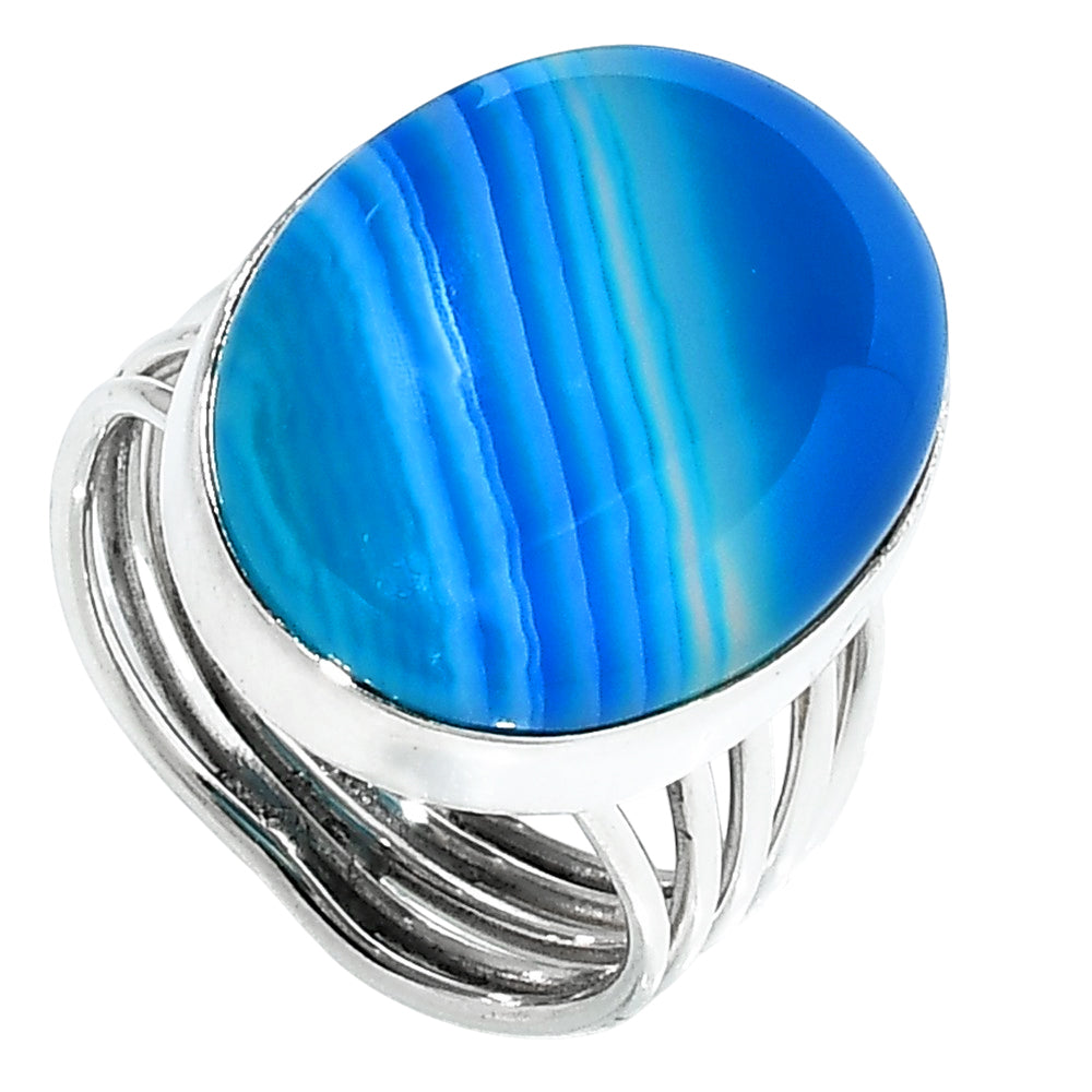 Blue Botswana Agate 925 Sterling Silver Ring Jewelry Size-13 SR01309