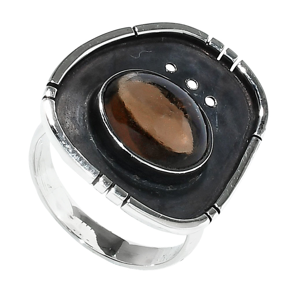 Smoky Quartz Cab 925 Sterling Silver Ring Jewelry Size-16 SR01310