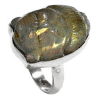 Buddha Carved - Labradorite 925 Sterling Silver Ring Jewelry Size-12 SR01331