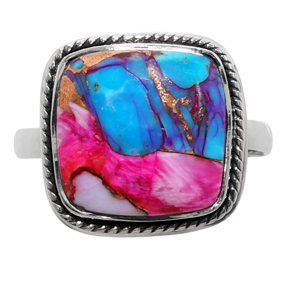 Kingman Pink Dahlia Turquoise 925 Sterling Silver Ring Jewelry Size-14 SR01335