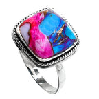 Kingman Pink Dahlia Turquoise 925 Sterling Silver Ring Jewelry Size-14 SR01335