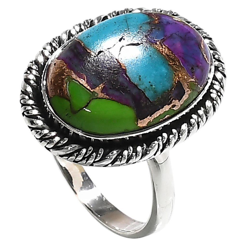 Multi Copper Turquoise 925 Sterling Silver Ring Jewelry Size-16 SR01339