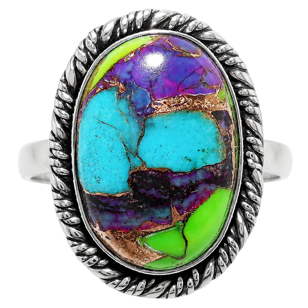 Multi Copper Turquoise 925 Sterling Silver Ring Jewelry Size-16 SR01339
