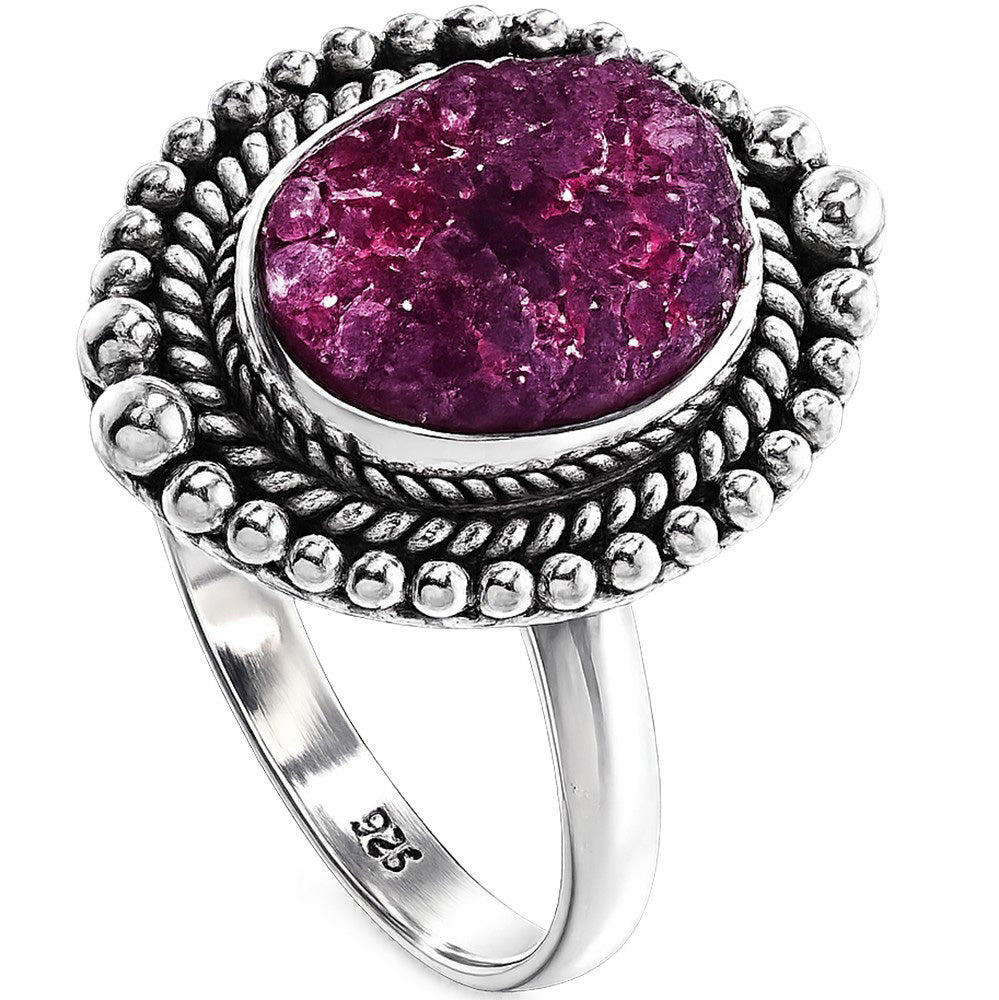 Pink Druzy 925 Sterling Silver Ring Jewelry Size-18 SR01342