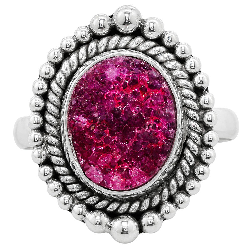 Pink Druzy 925 Sterling Silver Ring Jewelry Size-18 SR01342
